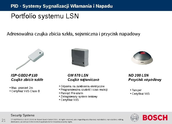 PID - Systemy Sygnalizacji Włamania i Napadu Portfolio systemu LSN Adresowalna czujka zbicia szkła,