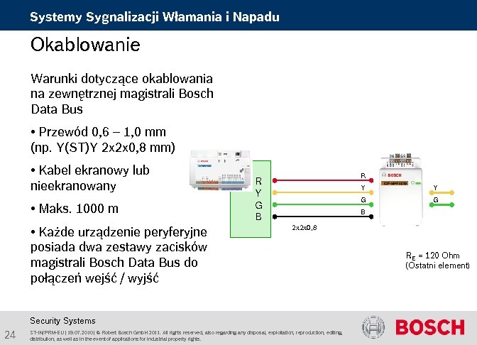 Systemy Sygnalizacji Włamania i Napadu Okablowanie Warunki dotyczące okablowania na zewnętrznej magistrali Bosch Data