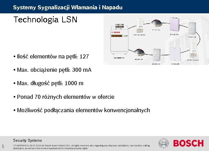 Systemy Sygnalizacji Włamania i Napadu Technologia LSN • Ilość elementów na pętli: 127 •
