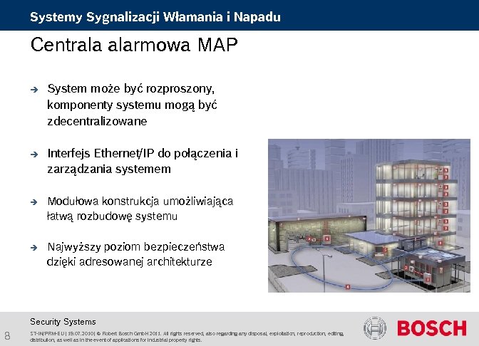 Systemy Sygnalizacji Włamania i Napadu Centrala alarmowa MAP è System może być rozproszony, komponenty