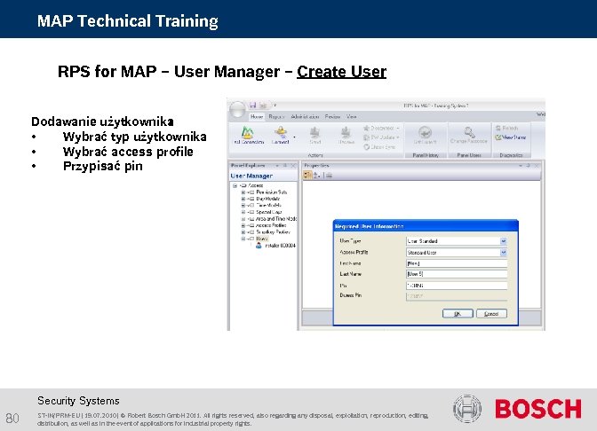 MAP Technical Training RPS for MAP – User Manager – Create User Dodawanie użytkownika