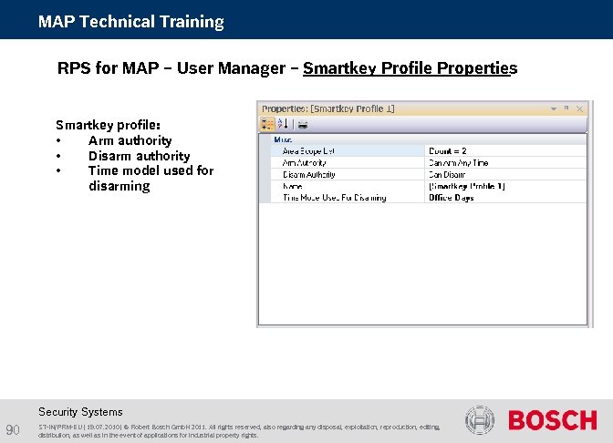 MAP Technical Training RPS for MAP – User Manager – Smartkey Profile Properties Smartkey