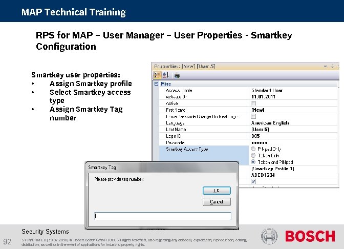MAP Technical Training RPS for MAP – User Manager – User Properties - Smartkey