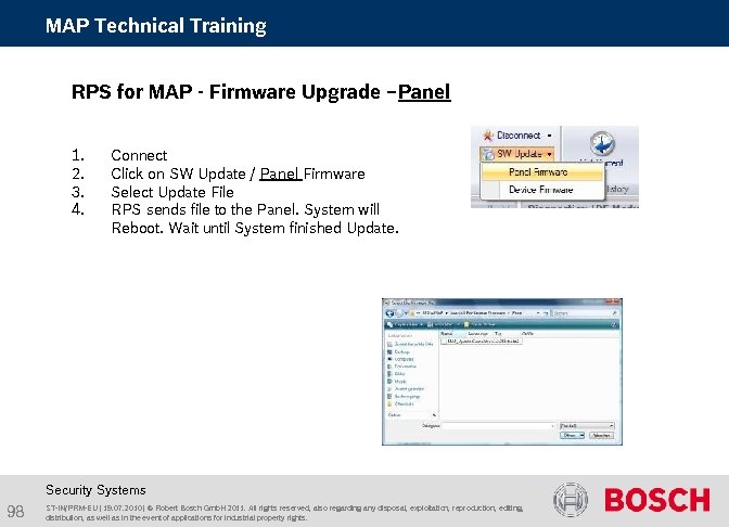 MAP Technical Training RPS for MAP - Firmware Upgrade – Panel 1. 2. 3.