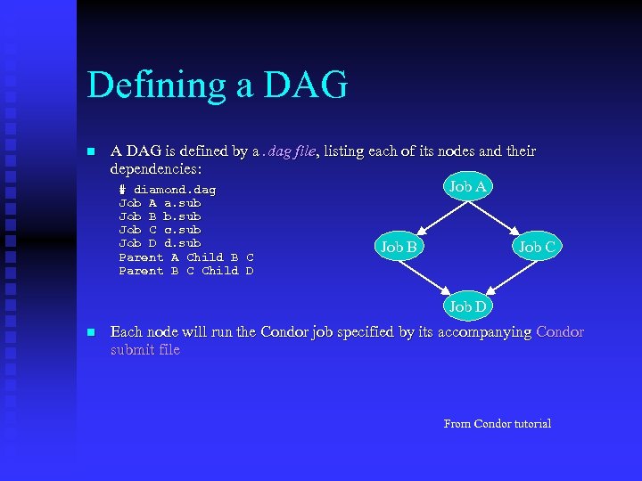 Defining a DAG n A DAG is defined by a. dag file, listing each