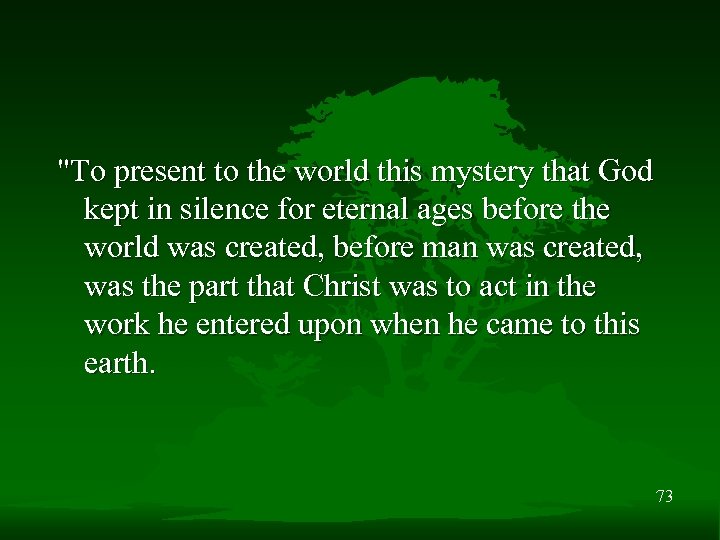 "To present to the world this mystery that God kept in silence for eternal