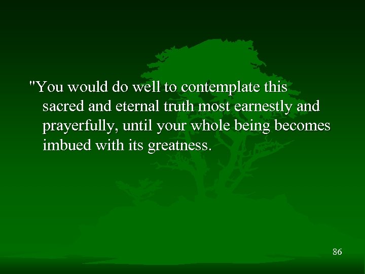 "You would do well to contemplate this sacred and eternal truth most earnestly and
