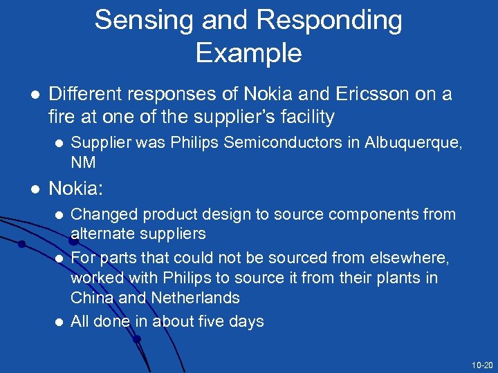 Sensing and Responding Example l Different responses of Nokia and Ericsson on a fire