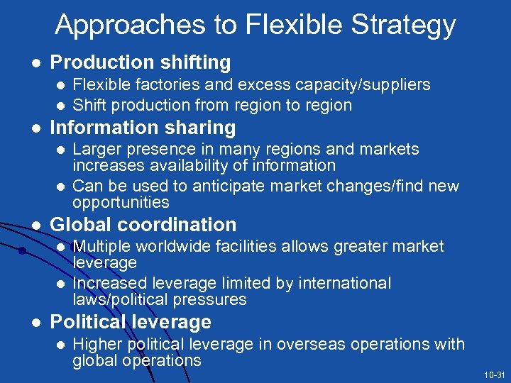 Approaches to Flexible Strategy l Production shifting l l l Information sharing l l