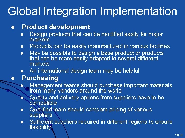 Global Integration Implementation l Product development l l l Design products that can be