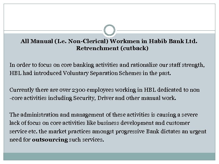 All Manual (I. e. Non-Clerical) Workmen in Habib Bank Ltd. Retrenchment (cutback) In order