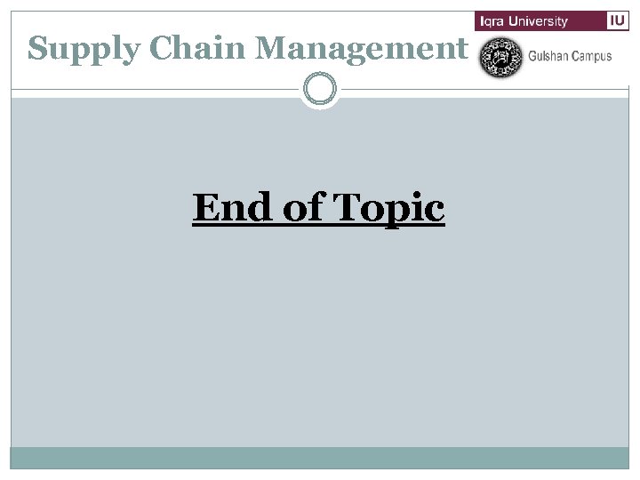 Supply Chain Management End of Topic 