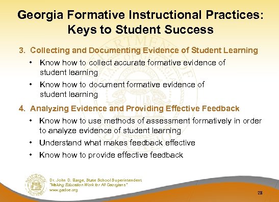 Georgia Formative Instructional Practices: Keys to Student Success 3. Collecting and Documenting Evidence of