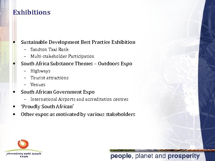 Exhibitions • Sustainable Development Best Practice Exhibition – Sandton Taxi Rank – Multi-stakeholder Participation