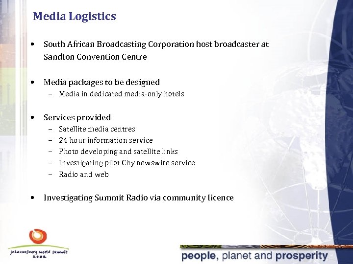 Media Logistics • South African Broadcasting Corporation host broadcaster at Sandton Convention Centre •