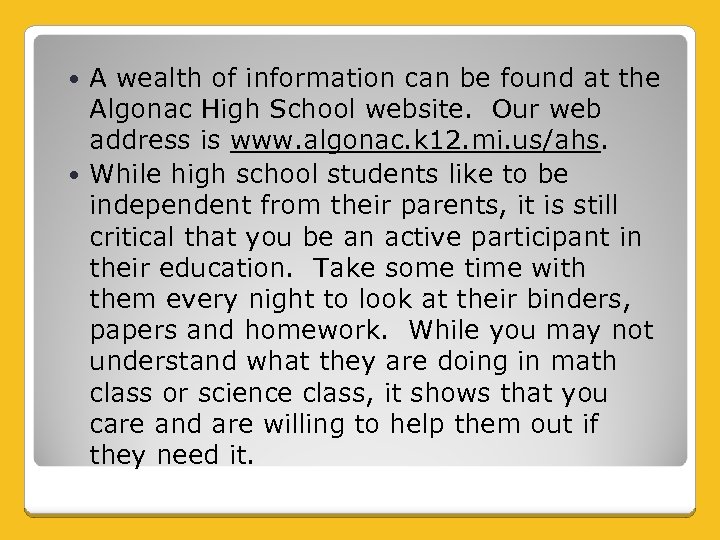A wealth of information can be found at the Algonac High School website. Our