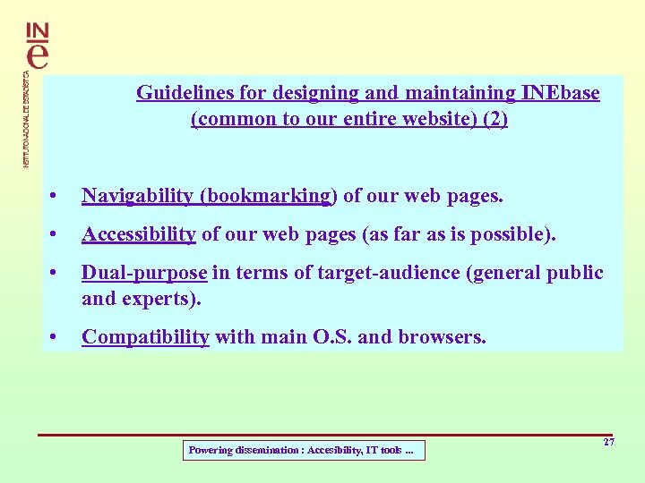  Guidelines for designing and maintaining INEbase (common to our entire website) (2) •