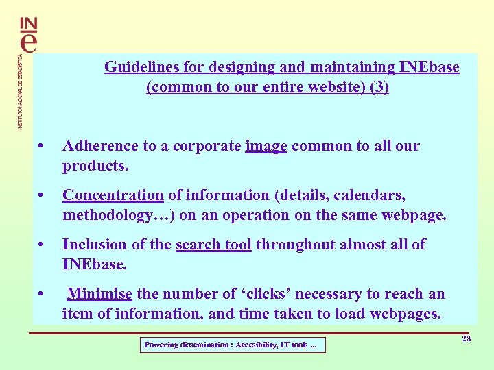  Guidelines for designing and maintaining INEbase (common to our entire website) (3) •
