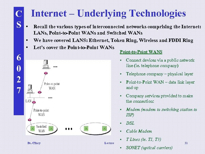 C Internet – Underlying Technologies S • Recall the various types of interconnected networks