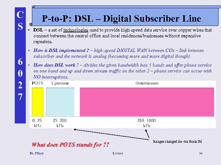 C S 6 0 2 7 P-to-P: DSL – Digital Subscriber Line • DSL