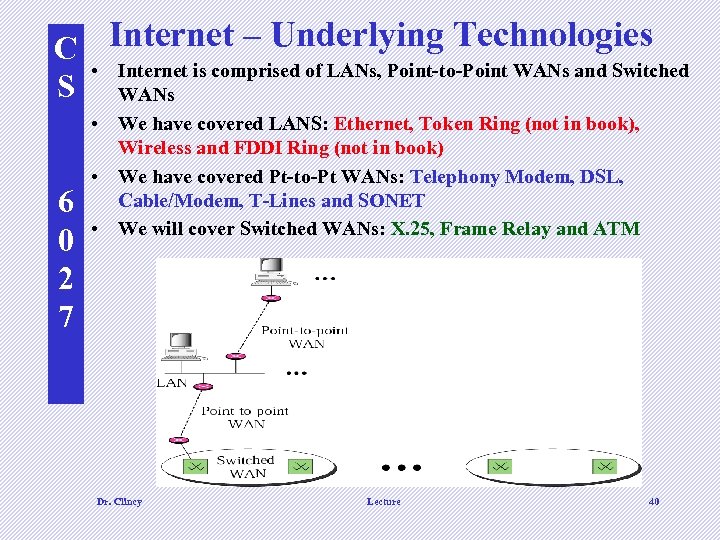 C Internet – Underlying Technologies • Internet is comprised of LANs, Point-to-Point WANs and