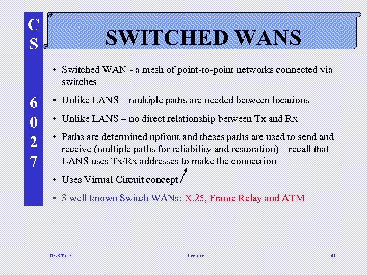 C S SWITCHED WANS • Switched WAN - a mesh of point-to-point networks connected