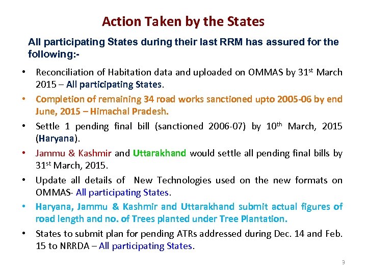 Action Taken by the States All participating States during their last RRM has assured