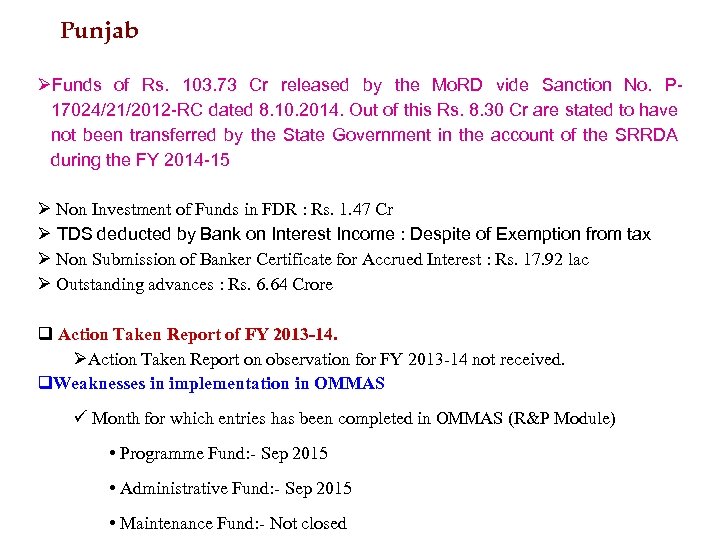 Punjab ØFunds of Rs. 103. 73 Cr released by the Mo. RD vide Sanction