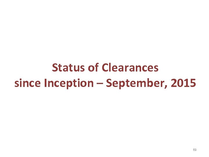 Status of Clearances since Inception – September, 2015 69 