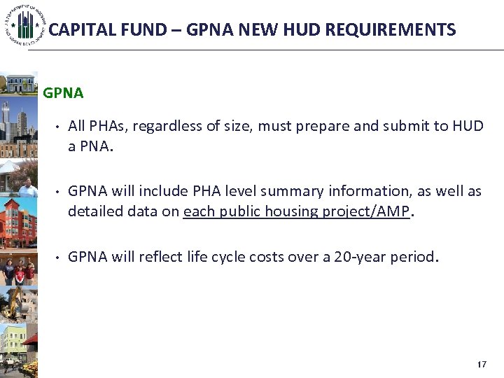 CAPITAL FUND – GPNA NEW HUD REQUIREMENTS GPNA • All PHAs, regardless of size,
