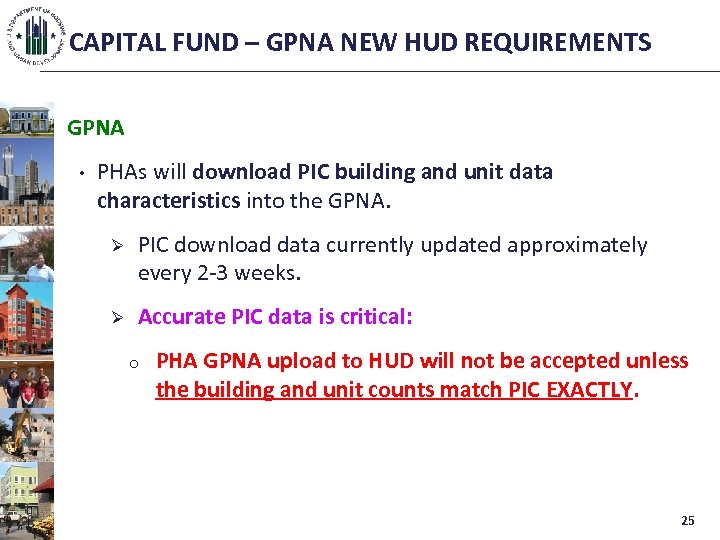 CAPITAL FUND – GPNA NEW HUD REQUIREMENTS GPNA • PHAs will download PIC building