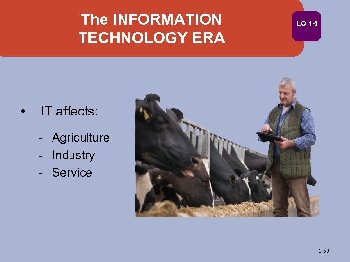 The INFORMATION TECHNOLOGY ERA • LO 1 -8 IT affects: - Agriculture - Industry