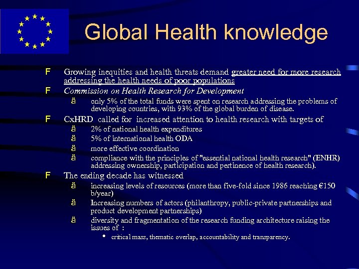 Global Health knowledge F F Growing inequities and health threats demand greater need for