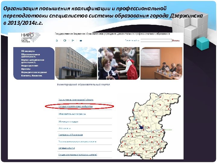 Организация повышения квалификации и профессиональной переподготовки специалистов системы образования города Дзержинска в 2013/2014 г.