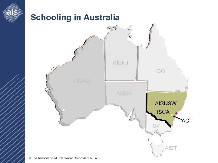 Schooling in Australia AISNT ISQ AISWA AISSA AISNSW ISCA ACT ISV AIST © The