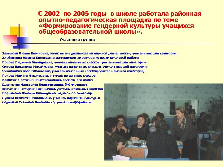 С 2002 по 2005 годы в школе работала районная опытно-педагогическая площадка по теме «Формирование