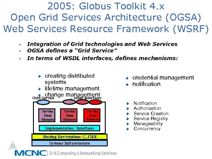 2005: Globus Toolkit 4. x Open Grid Services Architecture (OGSA) Web Services Resource Framework