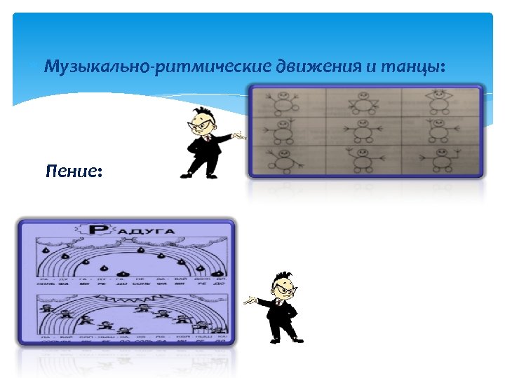  Музыкально-ритмические движения и танцы: Пение: 