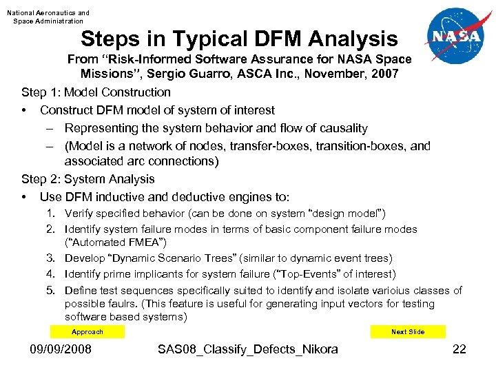 National Aeronautics and Space Administration Steps in Typical DFM Analysis From “Risk-Informed Software Assurance
