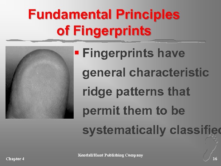 Fundamental Principles of Fingerprints § Fingerprints have general characteristic ridge patterns that permit them