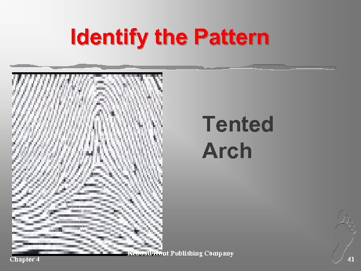 Identify the Pattern Tented Arch Chapter 4 Kendall/Hunt Publishing Company 41 