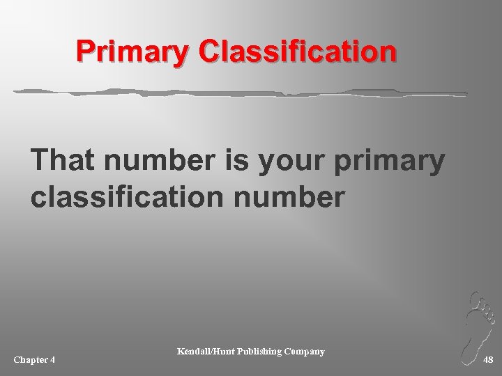 Primary Classification That number is your primary classification number Chapter 4 Kendall/Hunt Publishing Company