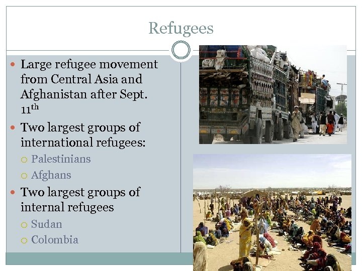 Refugees Large refugee movement from Central Asia and Afghanistan after Sept. 11 th Two