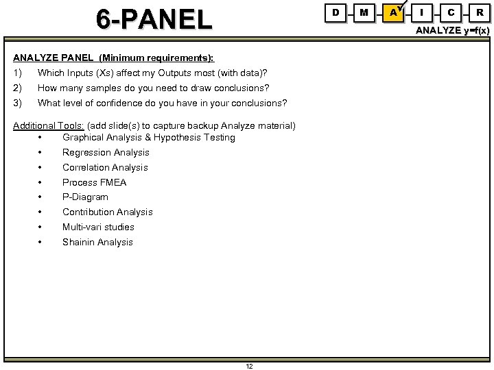 6 -PANEL D 1) Which Inputs (Xs) affect my Outputs most (with data)? 2)