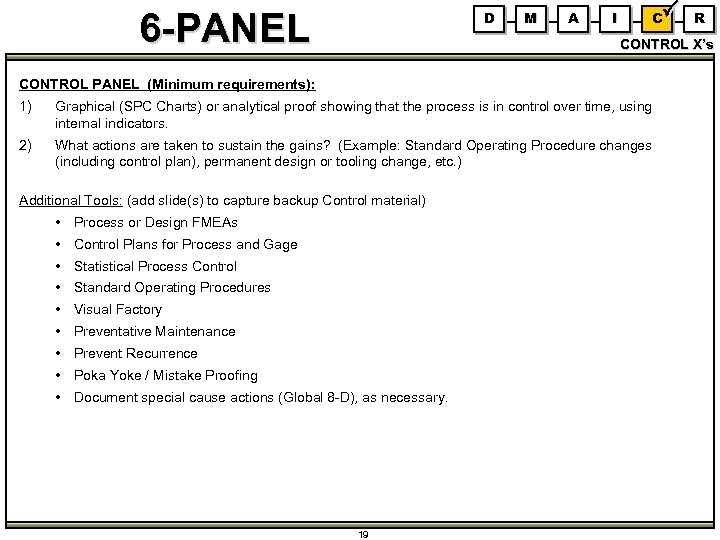 6 -PANEL D M A I C R CONTROL X’s CONTROL PANEL (Minimum requirements):