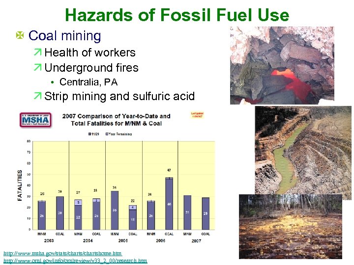 Hazards of Fossil Fuel Use X Coal mining ä Health of workers ä Underground