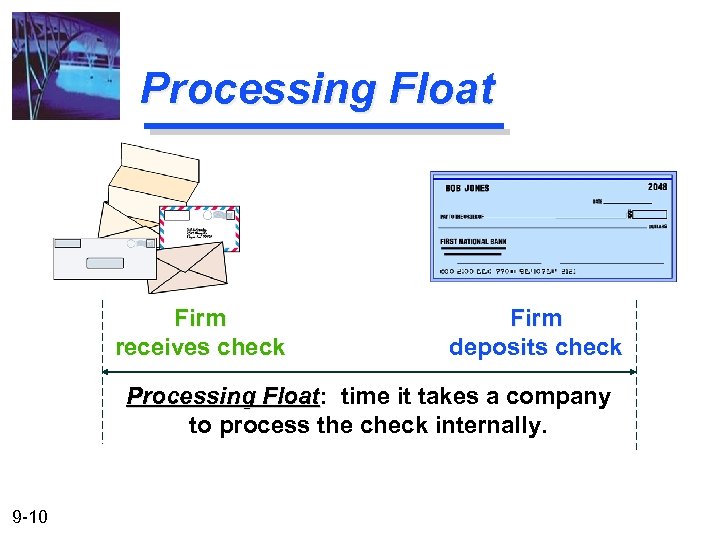 Processing Float Firm receives check Firm deposits check Processing Float: time it takes a