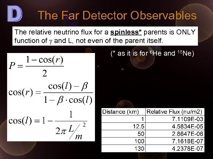 The Far Detector Observables The relative neutrino flux for a spinless* parents is ONLY