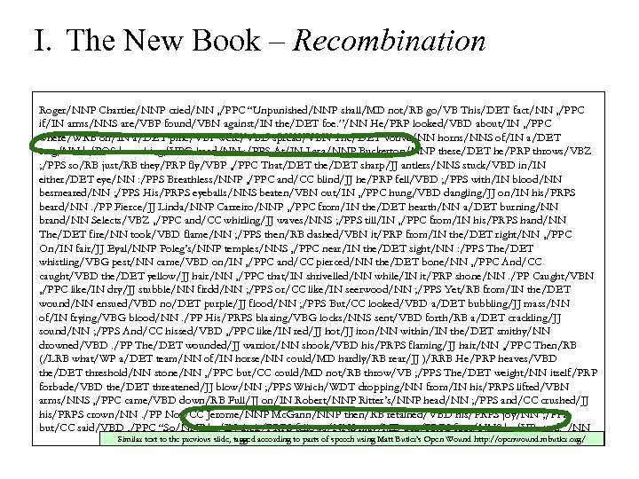 I. The New Book – Recombination Roger/NNP Chartier/NNP cried/NN , /PPC “Unpunished/NNP shall/MD not/RB