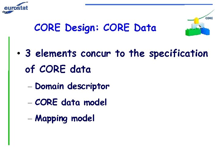 CORE Design: CORE Data • 3 elements concur to the specification of CORE data